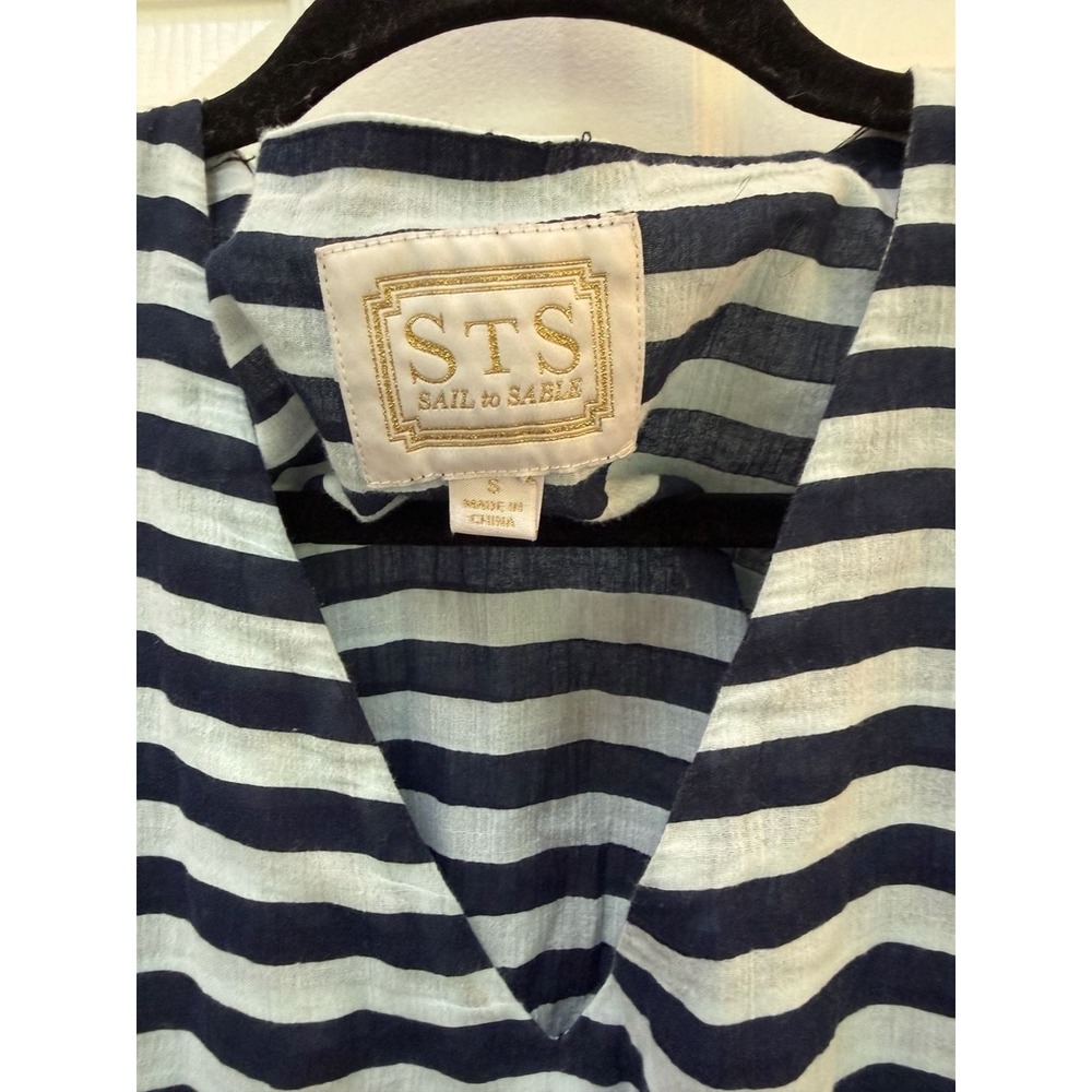 Sail to Sable STS Lined Beach Blue/light Blue Stripe Tassel Trim Size S Coverup - Picture 4 of 4